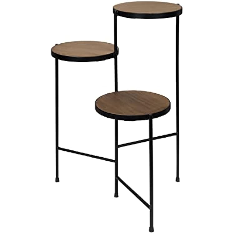 Kate and Laurel Fields Modern Tri-Level Metal and Wood Plant Stand, 17 x 22 x 30, Black and Gold, Decorative Three Tier Plant Stand for Display and Storage
