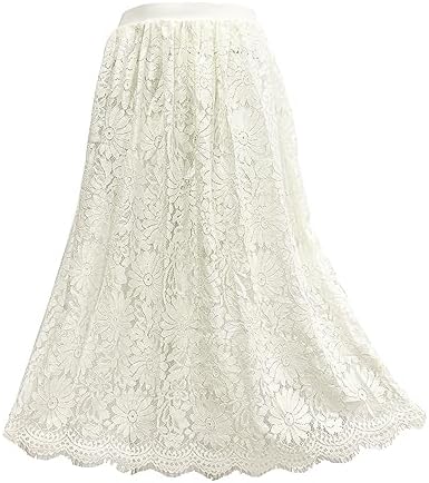 Vintage Womens Lace Half Slip Dress A-line Elastic Waist Midi Skirt Sheer Long Underskirt