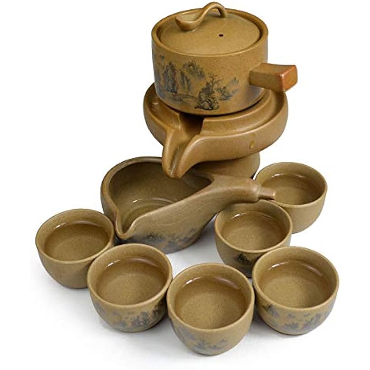 Teapot Teacup Gongfu Tea Set Pot Ceramic Semi-automatic Millstone Fengshui Luck Gift Box