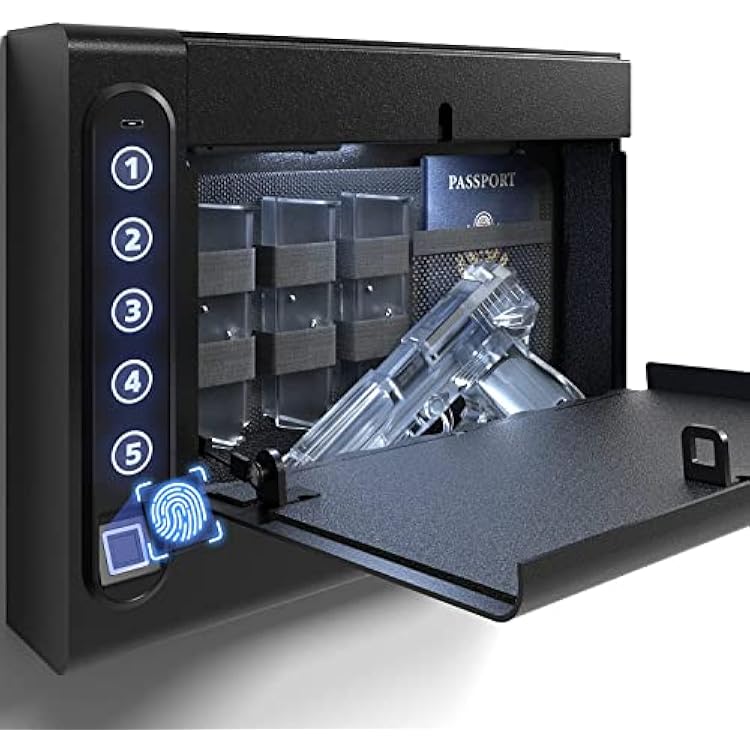 XDeer Biometric Wall Safe without Gas Strut for Quick Access, Hidden Storage for Full-Size, LED Light, Silent Mode, and Backlit Digital Keypad S008QG S008 Without Gas