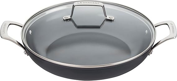 Le Creuset Essential Non-stick Ceramic Shallow Braiser with Glass Lid, 3.9 qt.