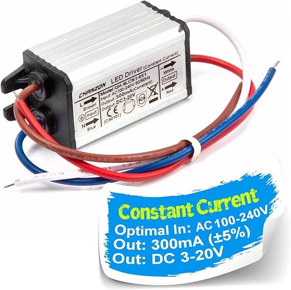 Chanzon LED Driver 300mA Constant Current Output 3V-20V 85-277V AC-DC 1-6 x1W 1W 2W 3W 4W 5W 6W IP67 Waterproof High Power Supply 300 mA Lighting Transformer Drivers for COB Chips Aluminium