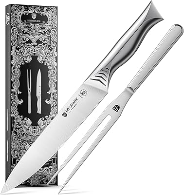 BRODARK Turkey Carving Knife Set - 8 Carving Knife and Fork Set for Meat, Brisket, BBQ - 2 PCS High Carbon Stainless Steel Carving Set for Thanksgiving, Christmas Gift, Shark Series
