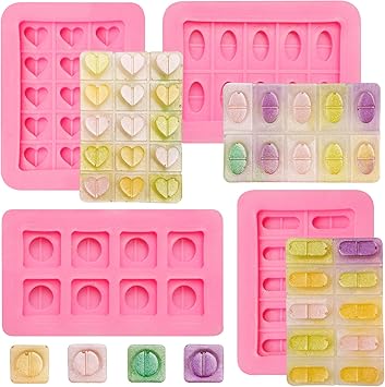 Pill Molds for Making Pills, Medical Tablets Capsule Silicone Fondant Molds, Round Love Heart Shaped Pill Chocolate Baking Mold for Nurse Graduation Cake Decoration Cupcake Topper Candy Clay