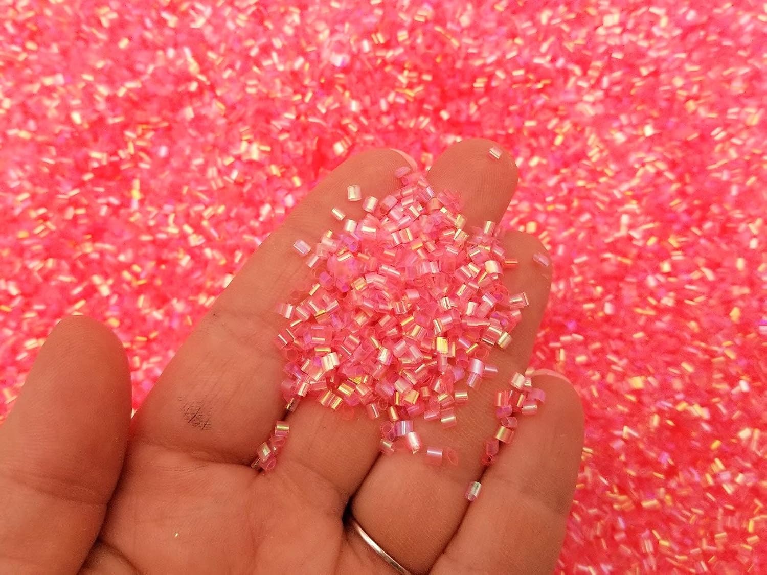 Dayglow Fluorescent Bright Neon Crispy Bingsu Beads for Crunchy RFS Slime, Iridescent Straw Beads, 3D Glitter, Slime Supply Coral Pink, 100 Gram Bag