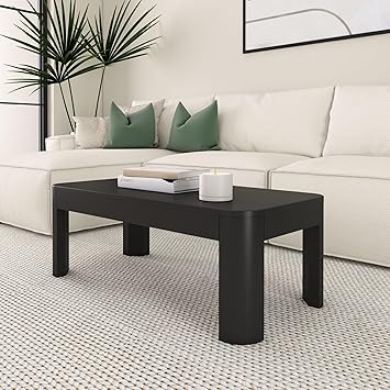 Plank+Beam Small Modern Rounded Coffee Table, 40 Inch, Solid Wood Contemporary Center Table for Living Room, Rectangle Tea Table, Black
