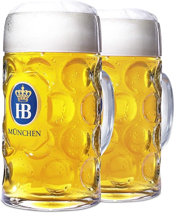 1 Liter HB "Hofbrauhaus Munchen" Dimpled Glass Beer Stein - 2pk