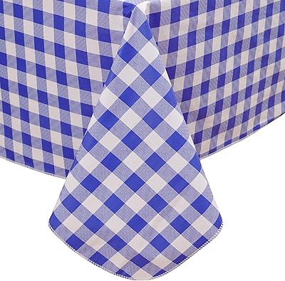 Heavy Duty Vinyl Tablecloth with Flannel Backing Waterproof Oil-Proof Plastic Table Cloth Stain-Resistant Wipeable Rectangle or Square Table Cover for Indoor and Outdoor Blue Checkered, 52x70 Inch
